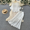 Gentle wind lacecut outeleganttwo-piece set women's summer pure desire wind silmslimming lookwork clothingelegancesuit