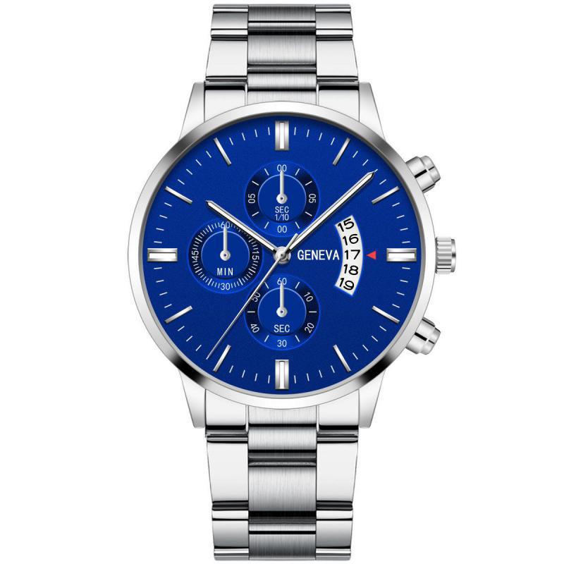 watch fake three-eye men steel band watch business casual calendar quartz watch men's in stock