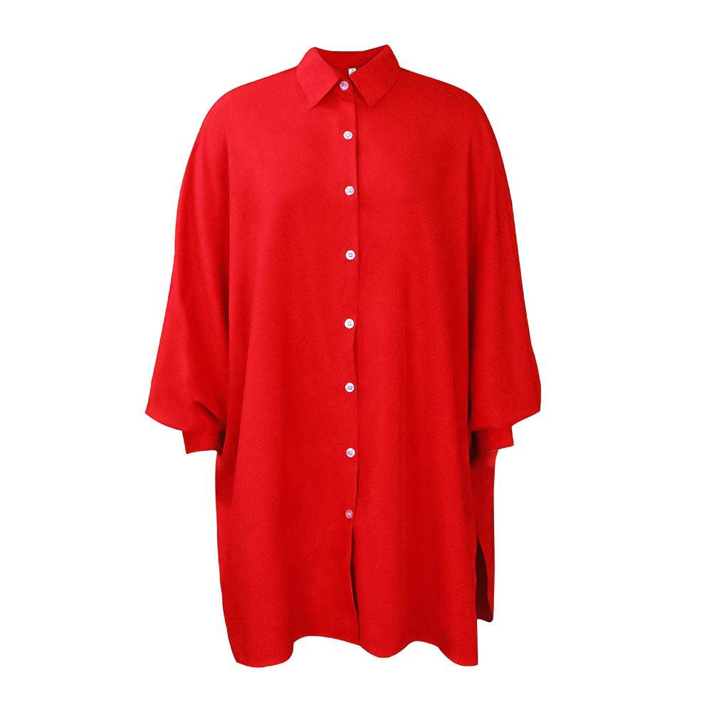 D3089  spring new arrival loose waist elegant lapel pure colorplus size shirt skirt european and american cross-border dress