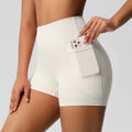 fashion brushed pure colorflap pocket pants high waist tight high elastic yoga shorts sports running fitness three-quarter pants for women