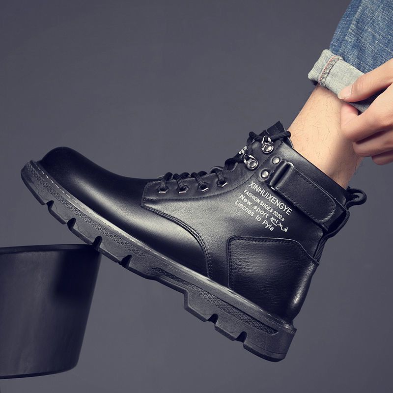 Boots men's spring 2025 new arrival high-top british style black workwear motorcycle leather boots spring & fallcasual leather shoes