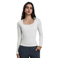 Women's yoga top with built-in bra pads, long sleeve square neck slimming base layer top for autumn - d25176
