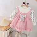 Girls' korean style round neck bowknot patchwork long sleeve dress - stylish princess dress for toddlers and first birthday celebrations