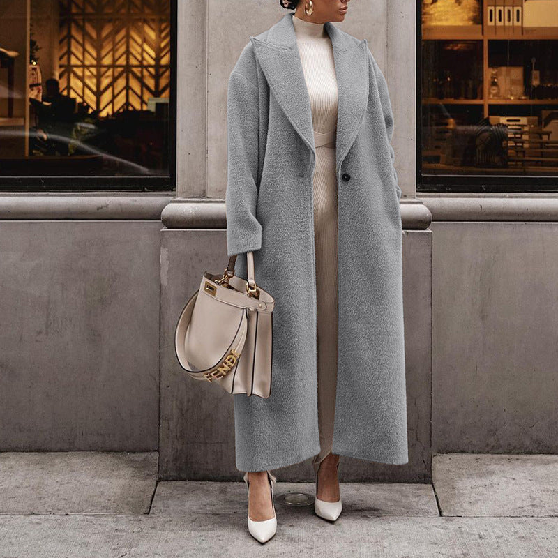 european and american autumn/winter cross-border direct sales warm outerwear long sleeve turn-down collar women's plush top women's coat