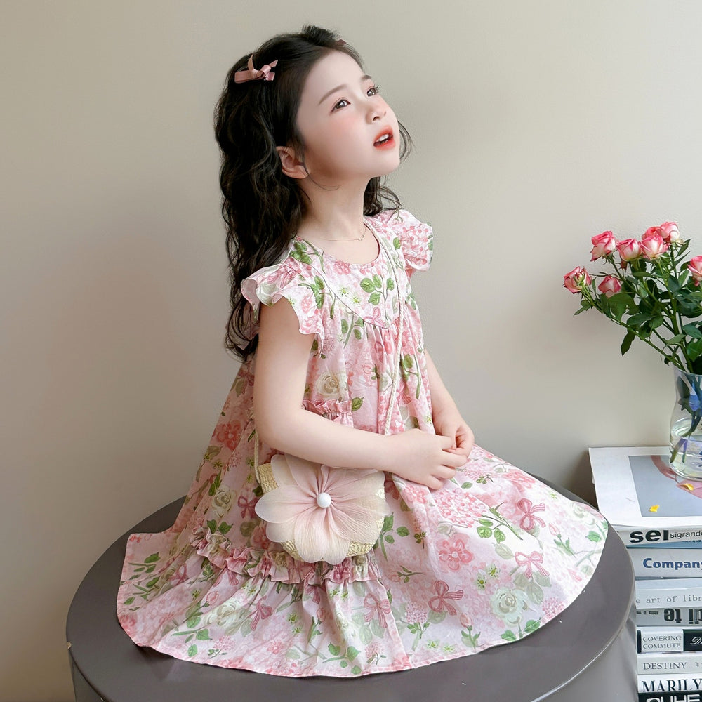 Girls' floral dress - summer  new collection: stylish and chic summer outfit for little girls, princess dress for baby girls