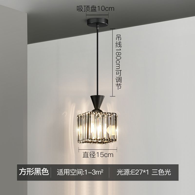 Modern minimalist bedroom bedside pendant light, simple bar counter entryway lighting, single-head suspension crystal chandelier