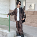 boys' casual cardigan two-piece set: trendy new fashion leopard print loose fit spring/autumn outfit for older boys