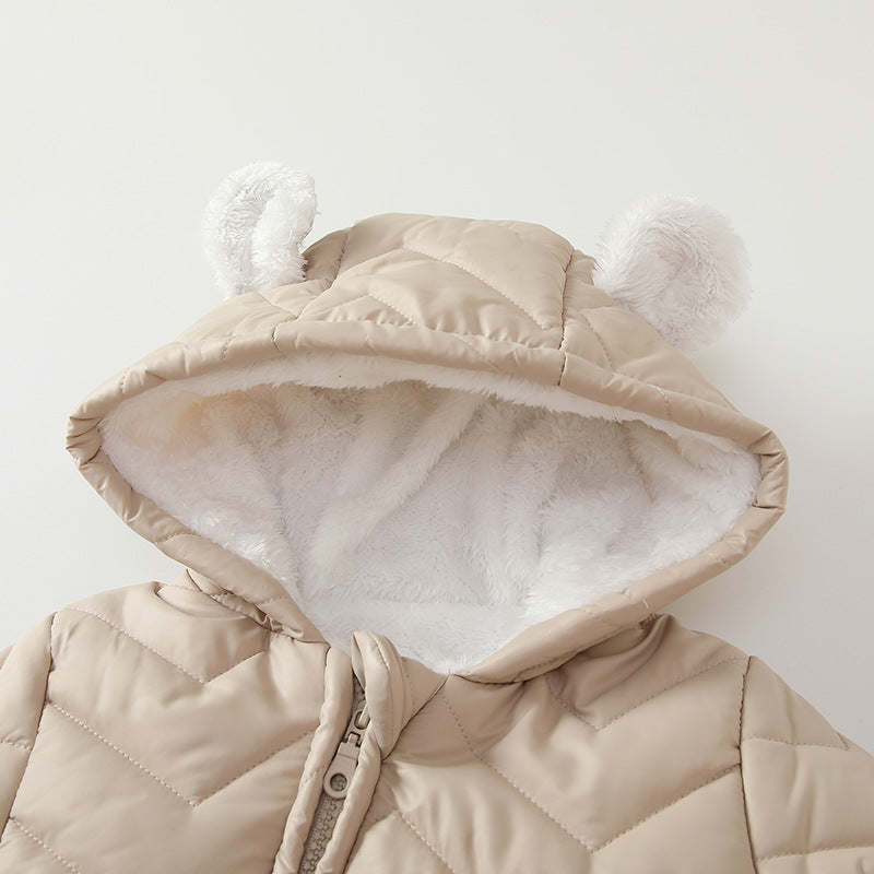 Baby clothes baby onesie winter outwear  bear men's and women's long romper baby clothes ins hooded