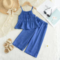 European and american summer girls' sweet outfit: solid color ruffle cami top and wide-leg pants set - cross-border children's clothing