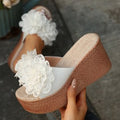 summernew arrivalexport wedge thick bottom slippers women's large size one-shaped flower waterproof platform sandals wholesale