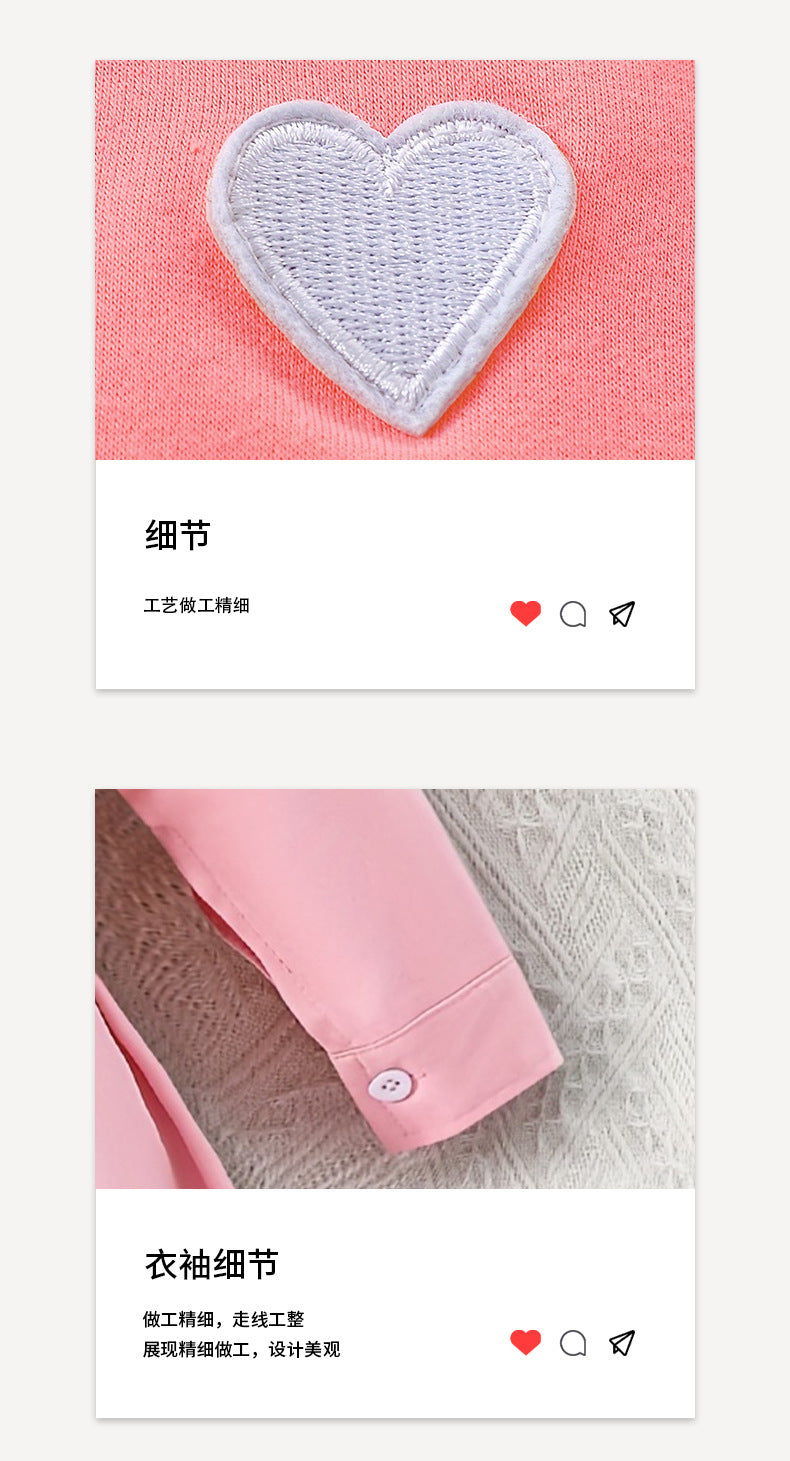 girls' spring pink vest knit top with heart embroidery - preppy two-piece set