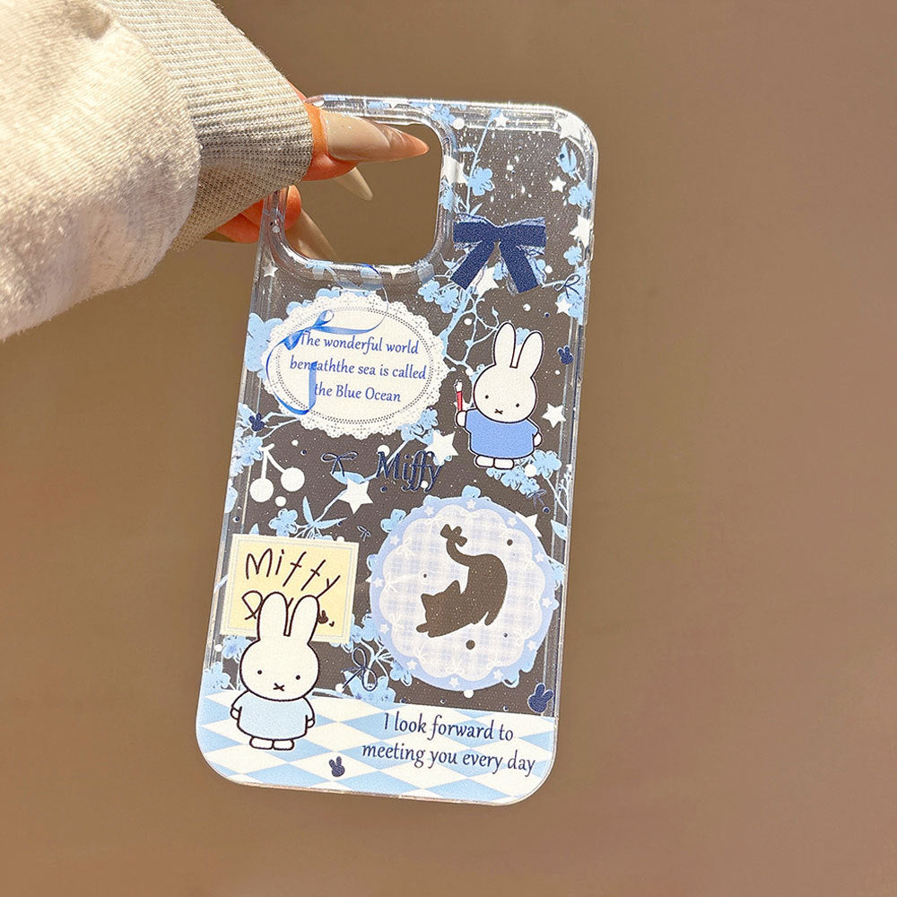 Suitable for apple 16 large hole miffy cute summer mobile phone case for girls iphone15 cartoon transparent protective cover 14