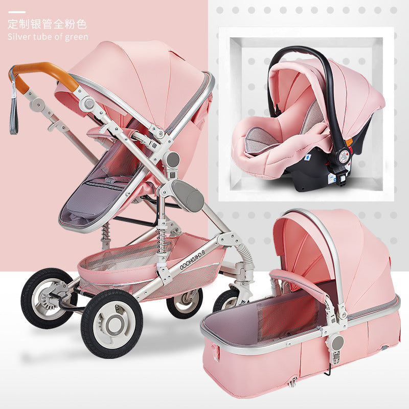 Baby stroller, 2-way high view, convertible (sitting/reclining), lightweight, foldable, shock-absorbing, newborn infant toddler pushchair