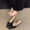 2025 summer new bowknot mid-heel mule sandals - closed toe, plus size, high heel single shoes, summer slippers