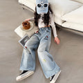 Girls' hello kitty denim jeans, spring/summer  new collection, mid-to-large size, wide-leg pants for girls aged 8-9