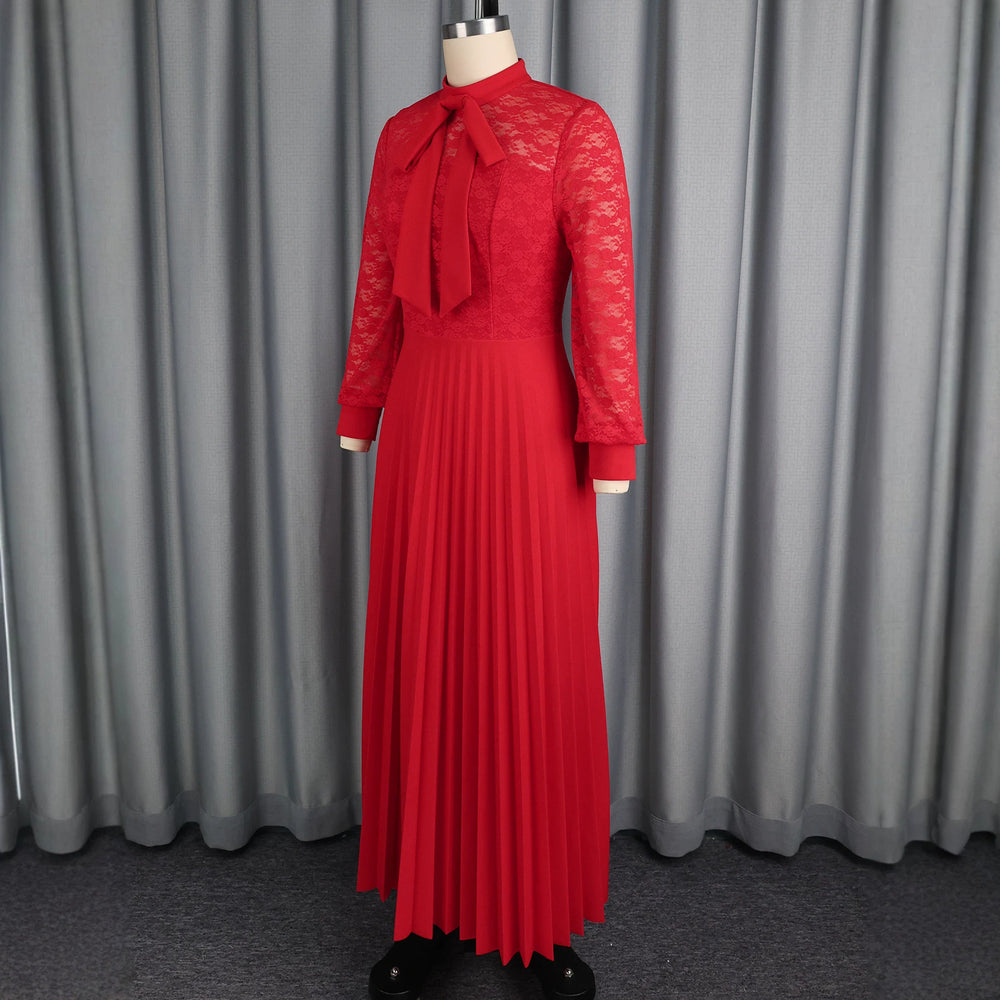 elegancebowslacesee-through long sleevesdress waist a-line pleated party evening dress dress