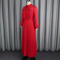 elegancebowslacesee-through long sleevesdress waist a-line pleated party evening dress dress