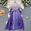 Fashion style loose strap mid-length miya pleated outwear women's fashionable gradient color fungus edge pleated dress