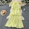 French halter sleeveless ruffle dress women's summer korean style high waist tiered dress vacation chic maxi dress