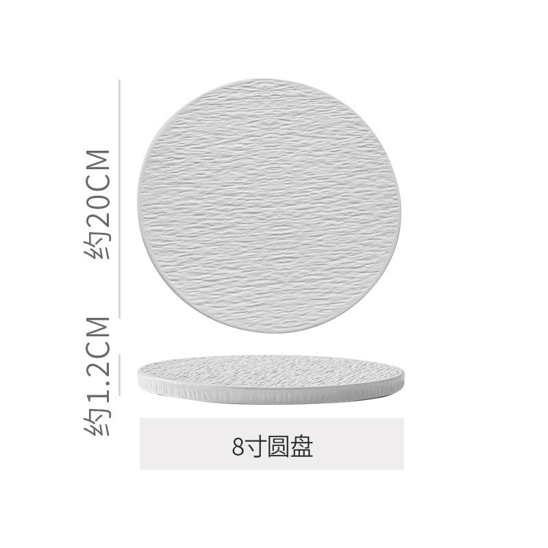 Embossed rock texture flat plate - creative & unique ceramic dinner plate for restaurants & hotels - high-style serving dish