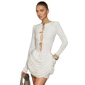 Aliexpress  autumn new women's round neck decorative hollow-out long sleeve fashion bodycon dress wholesale