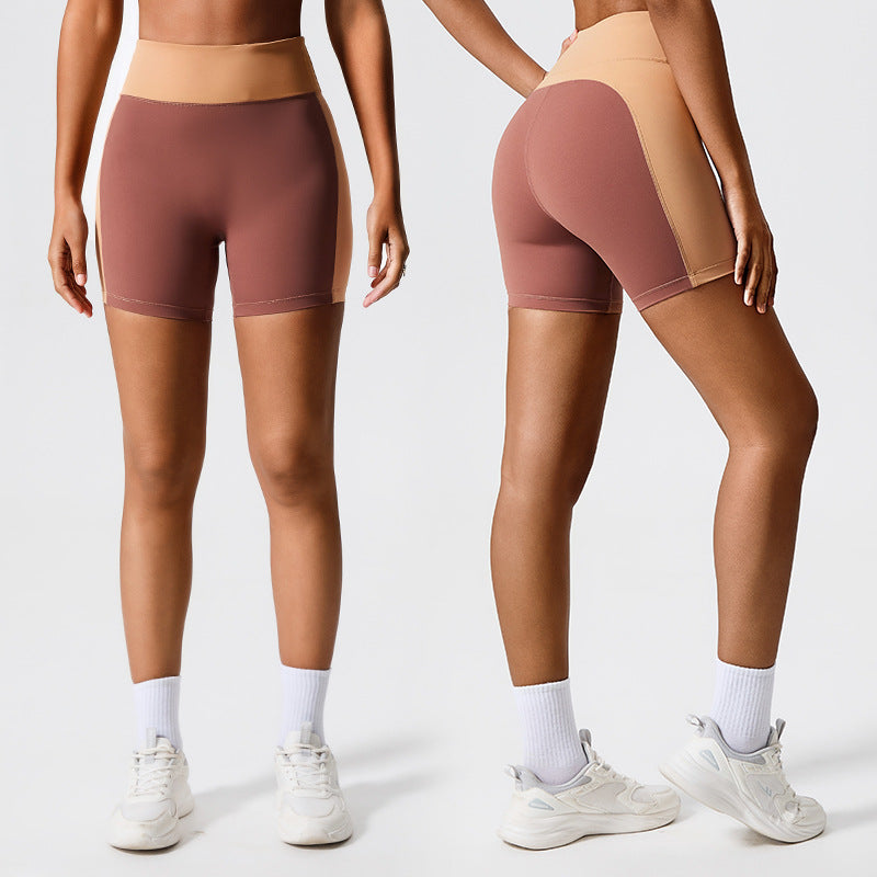 Fashion cross-border high waistslimming look yoga shorts elastic tight running loose pants tummy control cycling pants fitness shorts