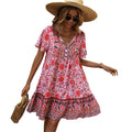 women's floral print v-neck loose fit casual bohemian vacation dress - plus size high-end women's apparel