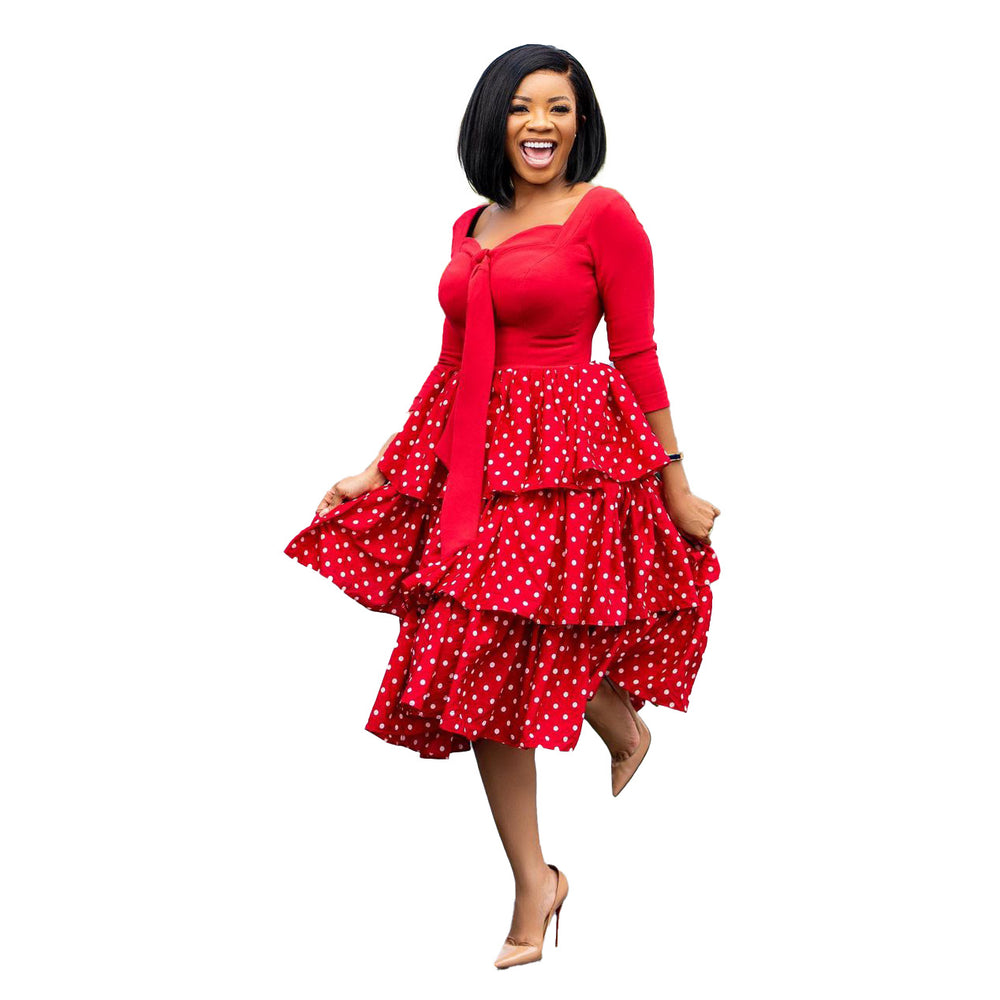 D117t european and american clothing  foreign trade plus size cross-border dress slimming polka dot african dress mother's wear