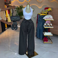 European and american cross-border women's fashion:  summer new arrivals - high-waisted, designer striped wide-leg casual pants with tie details
