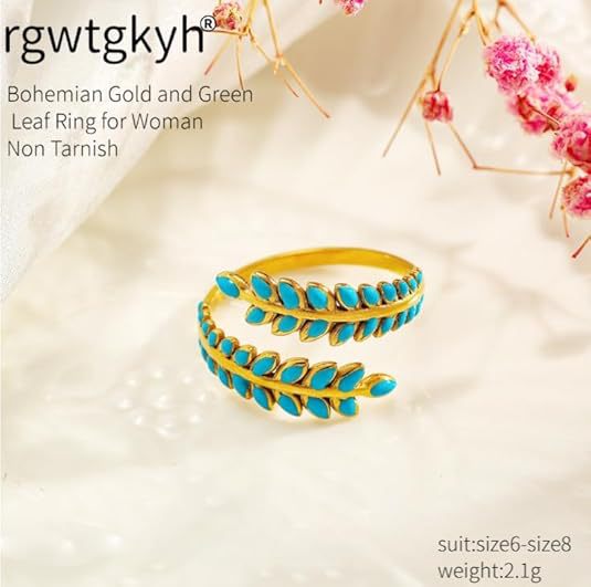 popular stainless steel leaf ring niche design popular versatile colorful oil dripping ring for women wholesale