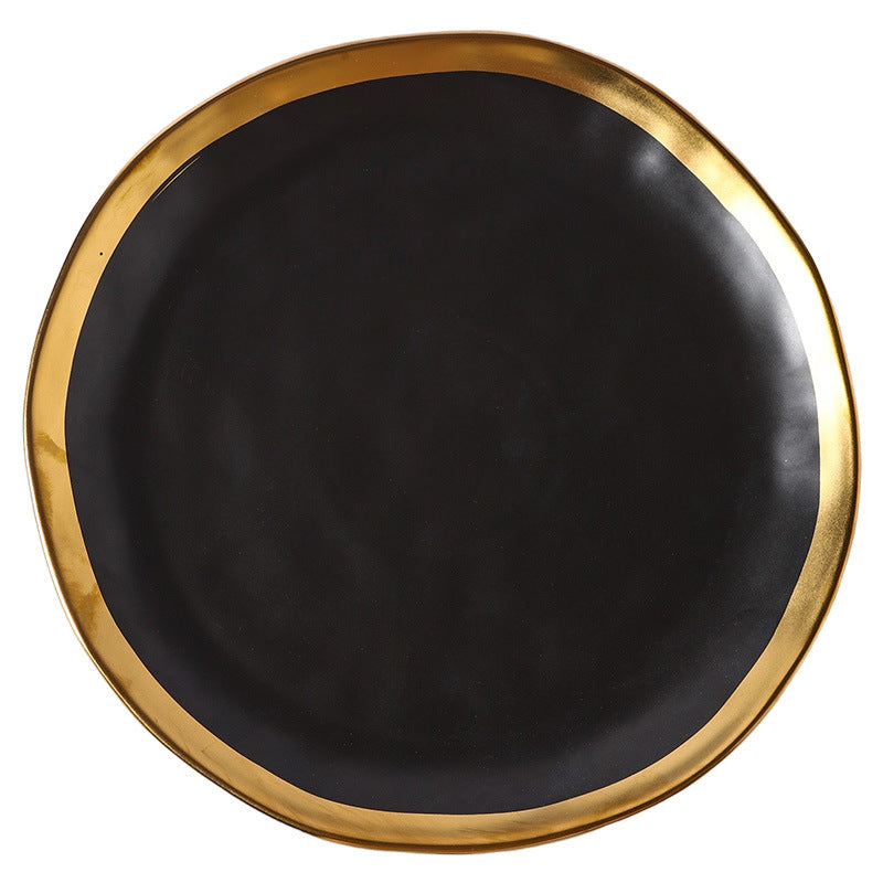Retro special-shaped ceramic western food steak plate electroplated gold accessible luxury style western food salad bowl mug high-looking plate