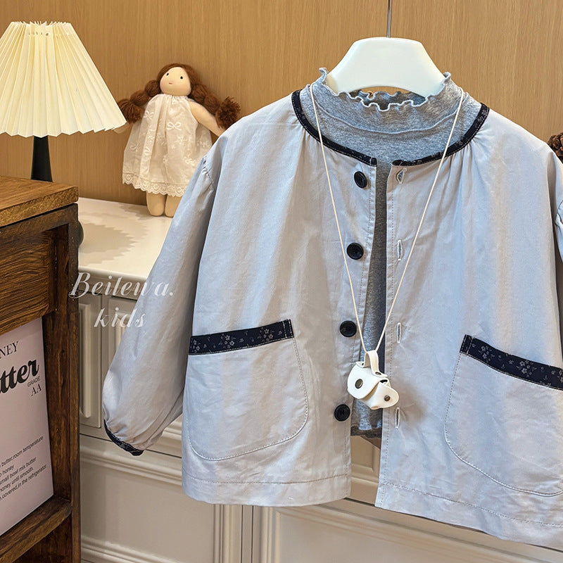 New girls' floral trimmed jacket - versatile, korean style, casual, fashionable, and stylish pure cotton outerwear for baby girls