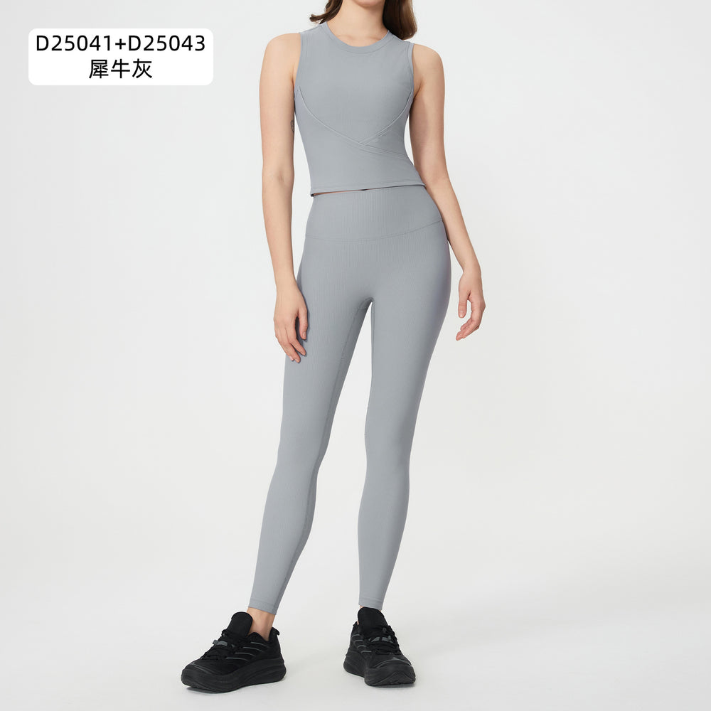 Naked slimming shaping with breast pad sports vest women's no embarrassment line high waist hip lifting fitness yoga pants suit