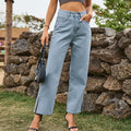 Fashionexport  new arrival washed slit popularelegant mid-waist  denim pants casual pants for women