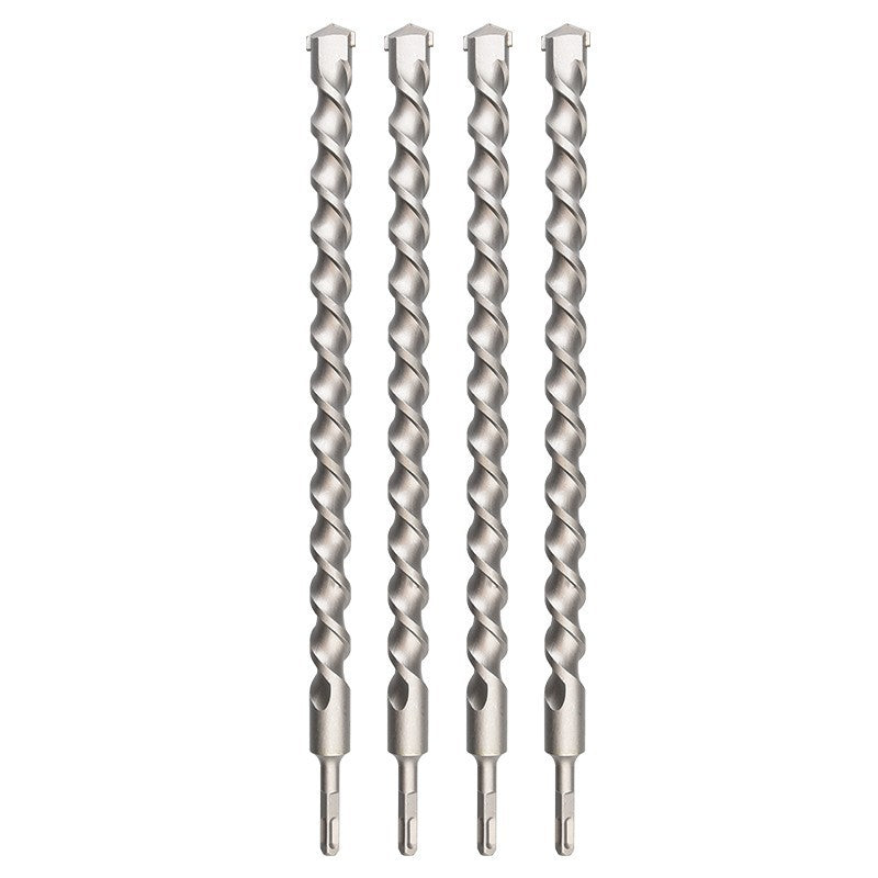 Long impact electric hammer drill bit for wall drilling, two pits, two grooves, round handle, four pits, square handle, concrete cement wall drilling drill