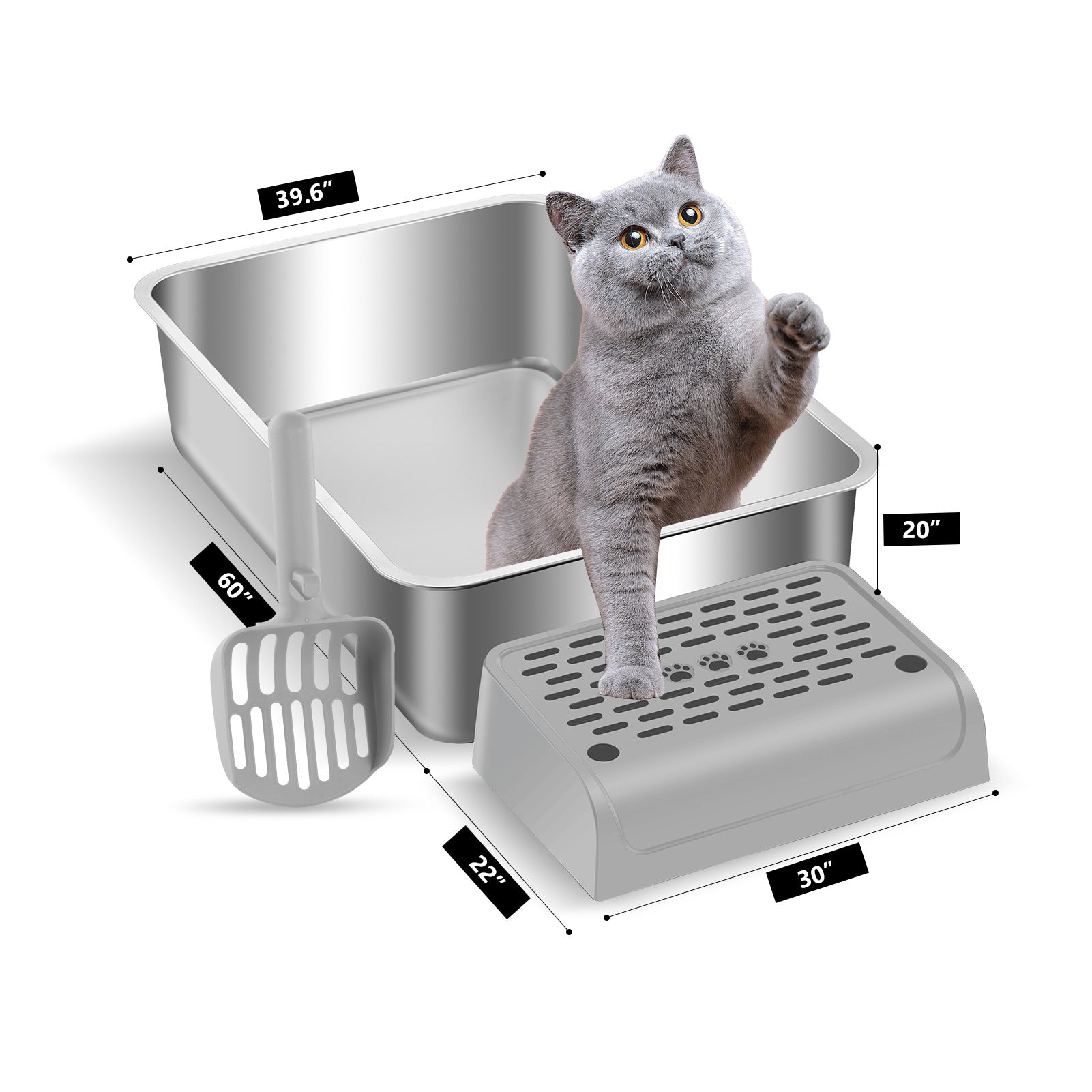 Cat litter box,  stainless steel semi-closed splash-proof cat toilet cat litter box