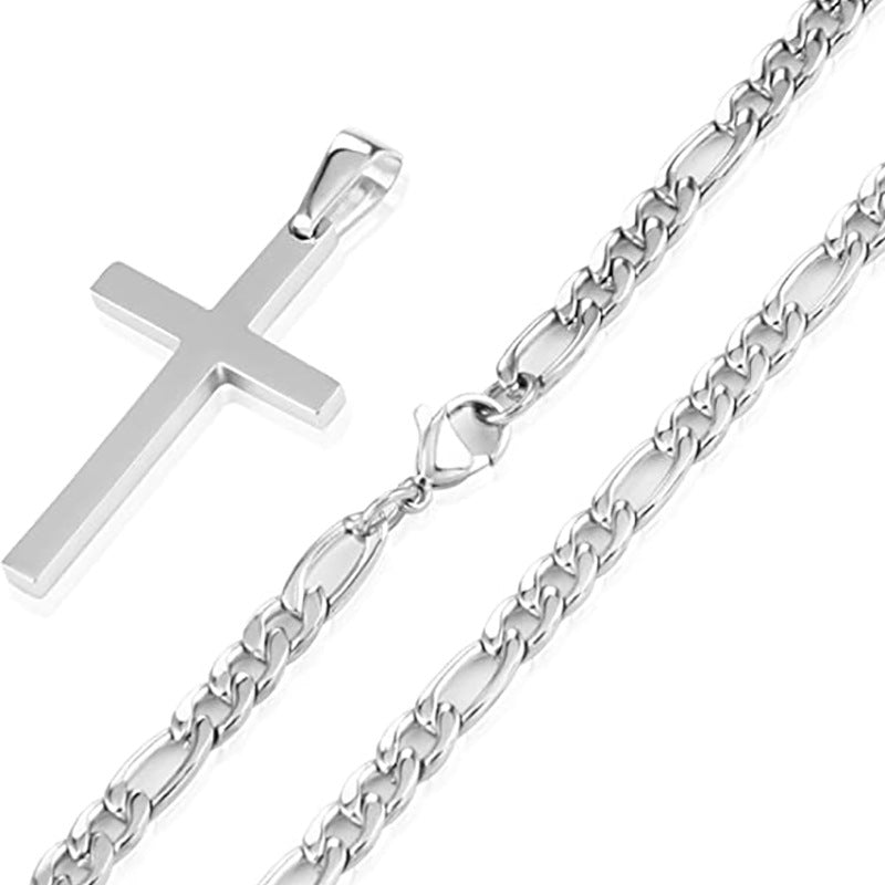 European and american cross-border new jewelry stainless steel cuban chain cross pendant necklace for men - minimalist fashion necklace
