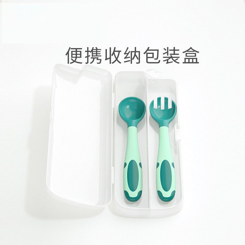 Baby learning spoon set - flexible, bendable, temperature-sensitive fork and spoon set for weaning and feeding - infant food tools - children's tableware