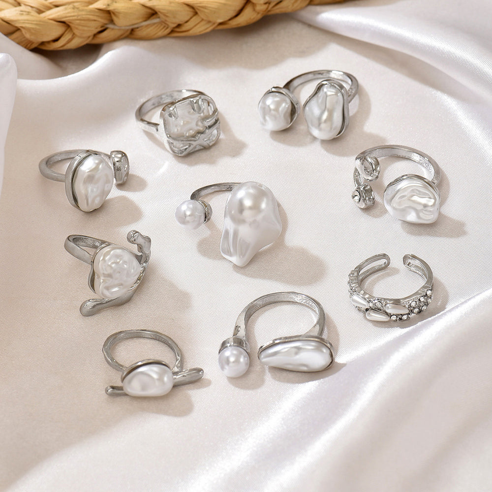 Open pearl ring wholesale - european & american cross-border fashion, high-end ring, unique & luxurious baroque geometric finger ring