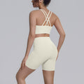 nude tight yoga wear cross-back sports bra suithigh waist hip lifting running fitness wear for women
