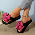 Women's summer fashion slippers - rhinestone platform flat heel bow beach sandals - flip-flops & thongs for the beach