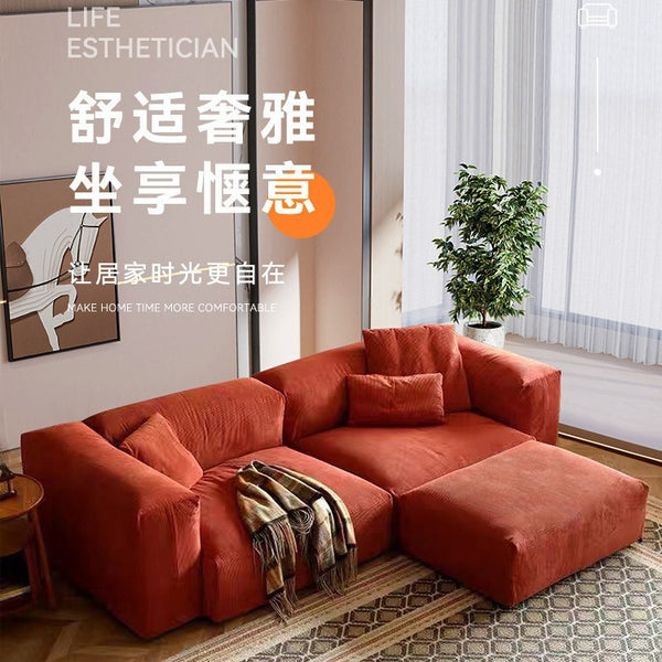 Modern simple living room tofu block straight row cotton and linen sofa corduroy bedroom small fabric sofa factory direct sales