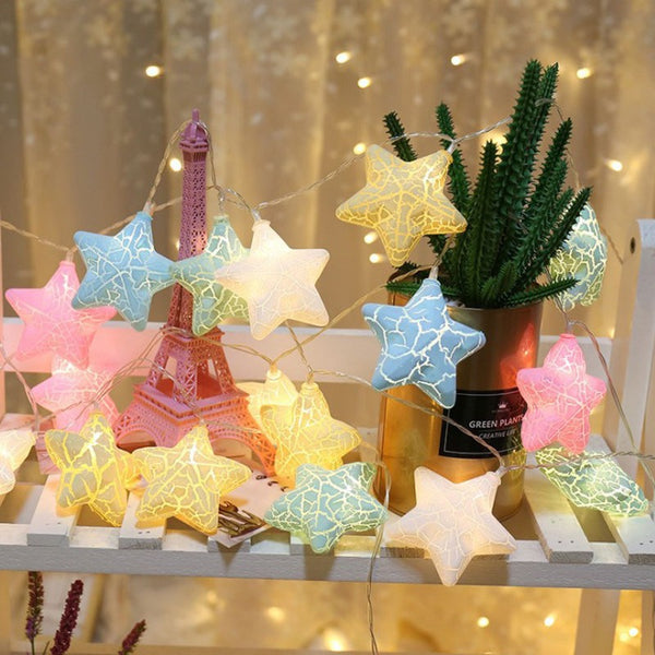 Hot-selling LED cracked pentagram cracked ball pendant light string Christmas series room party decoration holiday lights