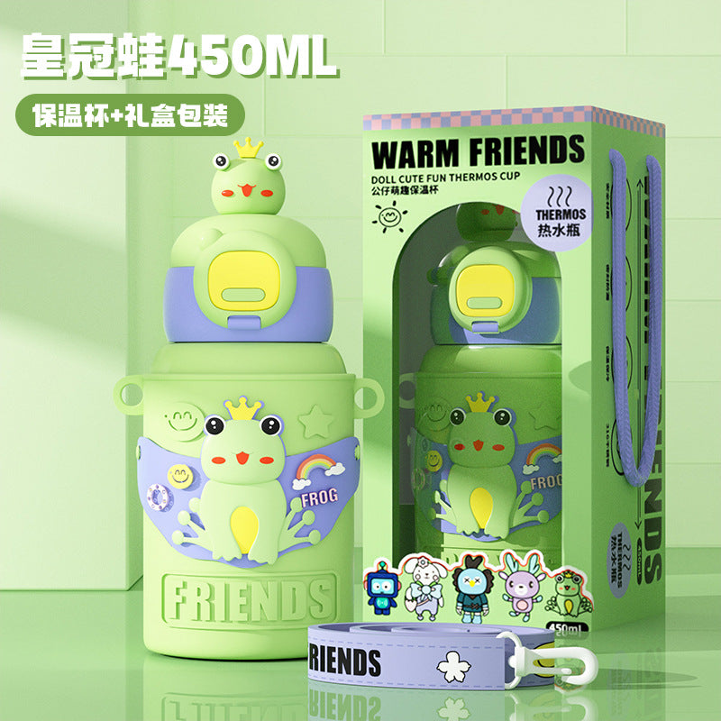 Cute and fun kids' insulated water bottle - 316 stainless steel, food-grade, cartoon design, portable student straw cup