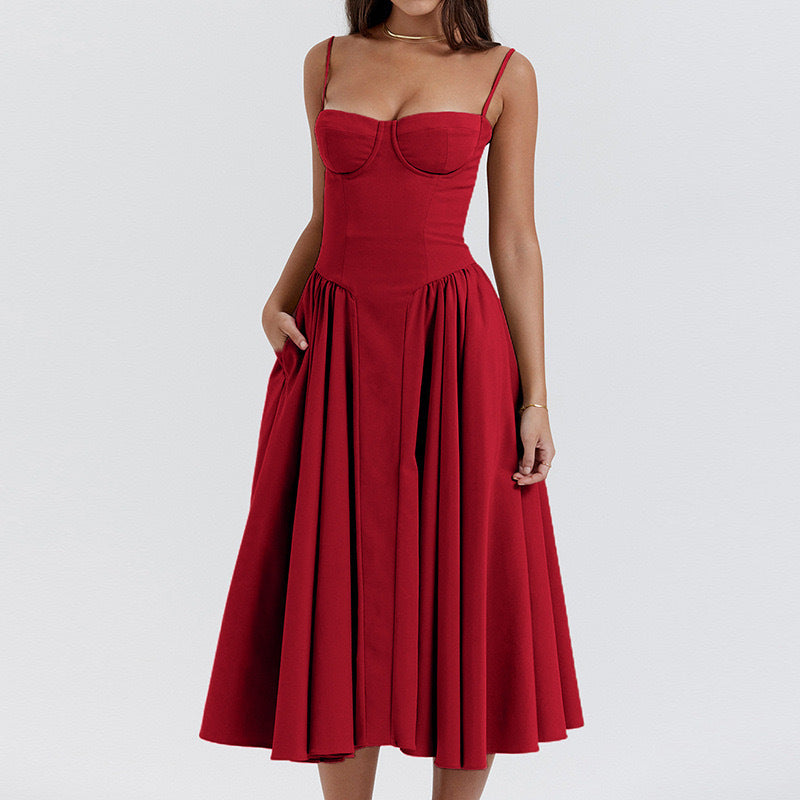 Amazon fashion cross-border women's  autumn hot style sleeveless tube top waist sexy suspender dress