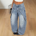 Fashionjeans women's sense of design deconstructed ripped loose pants high street hot girl washed high waistmopjeans