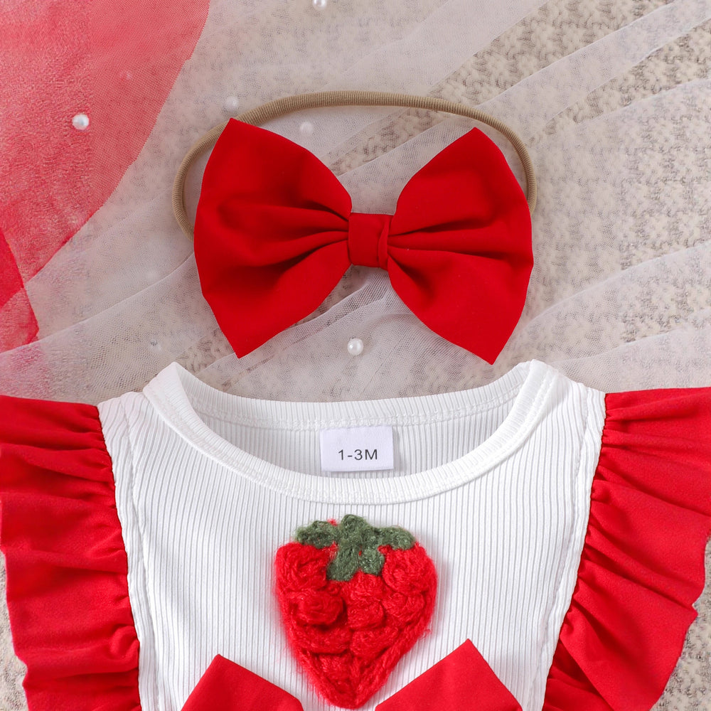 Children's clothing cross-border european and american girls strawberry chapter off-white long sleeves and red dress