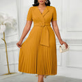 D593  fashion sexy short sleeve v neckfashionelegantelegance pleated plus sizehigh waist african dress