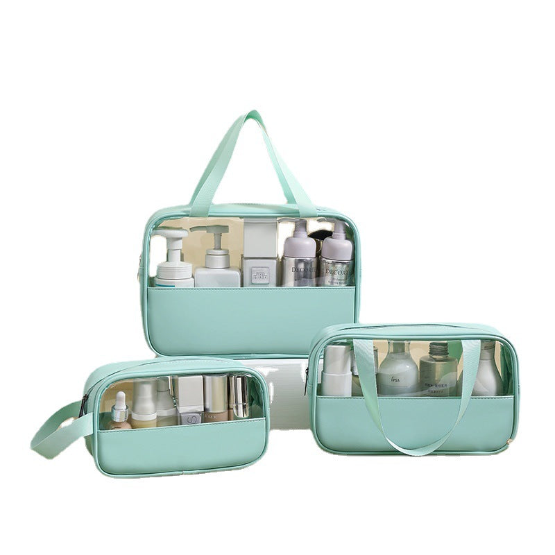 Splicing transparent cosmetic bag PVC bath toilet bag PU waterproof handbag large capacity travel portable storage bag