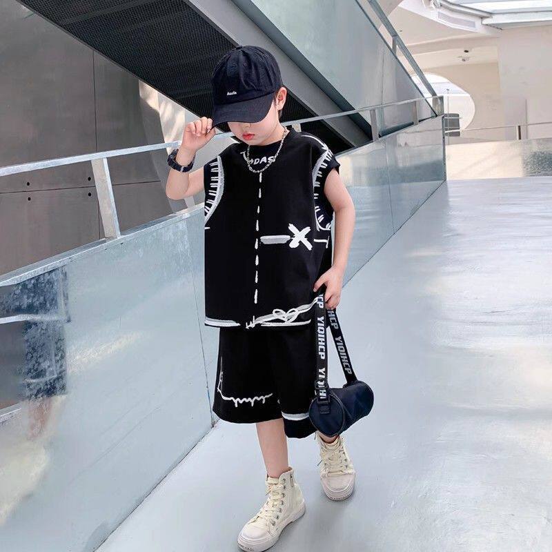 Children's  children's clothing boys summer vest new kids handsome sleeveless suit boys two-piece set classy